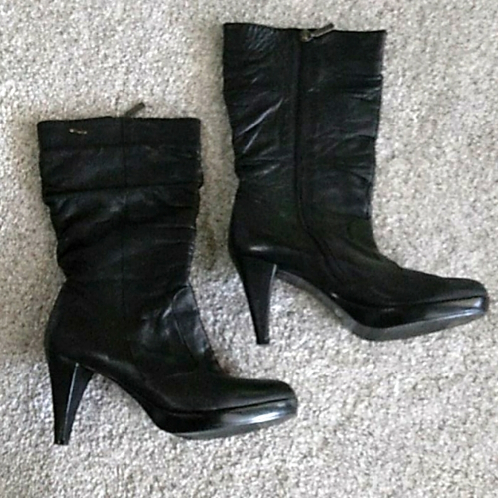 Lady Stork Leather Boots, Mid-Calf - 38 (8-8.5)